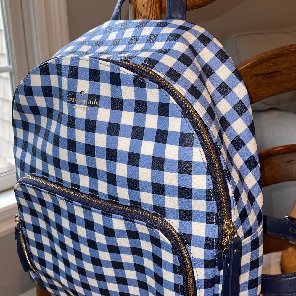 Kate Spade Blue and White Plaid Back Pack